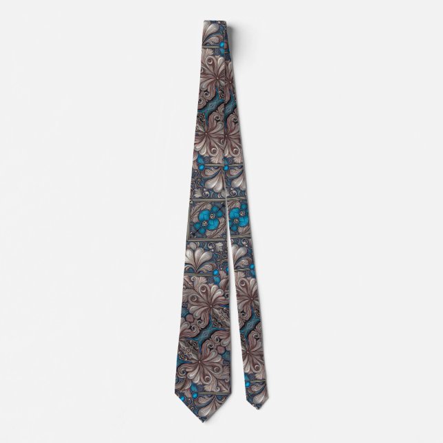 Ornate baroque floral pattern print tie (Front)