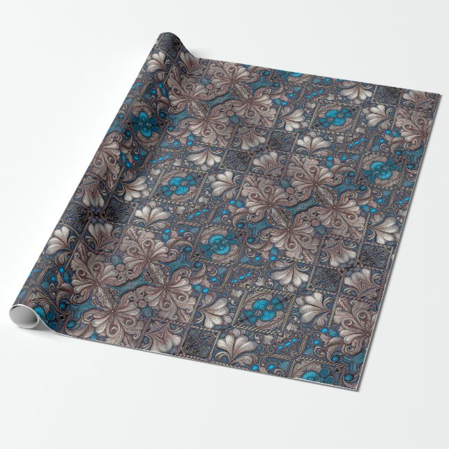 Ornate baroque floral pattern print wrapping paper (Unrolled)