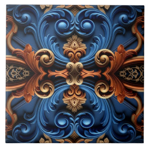 Ornate Baroque Floral Symmetry Ceramic Tile