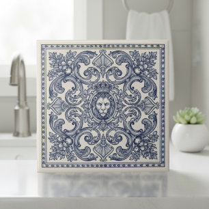 Ornate Baroque Pattern Pat#1 Blue Ivory ID1194 Ceramic Tile
