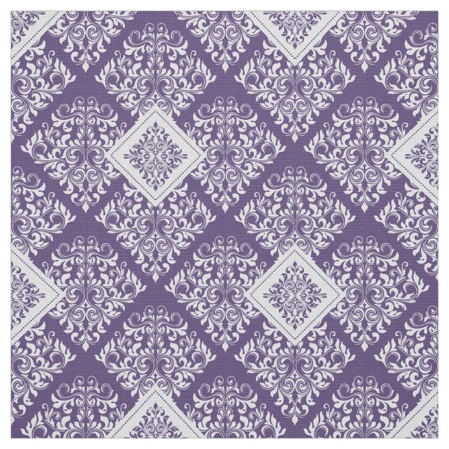ornate baroque purple White Damask Fabric (Swatch)