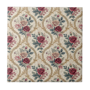 Ornate Baroque Rose Damask Vintage Floral Pattern Ceramic Tile