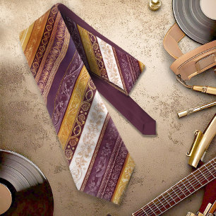 Ornate Baroque Stripes Burgundy Gold ID1095 Tie
