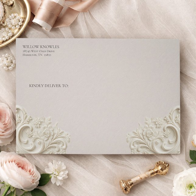 Ornate Baroque Swirl Cream Wedding Envelope (Ornate Baroque Swirl Cream Wedding Envelope)