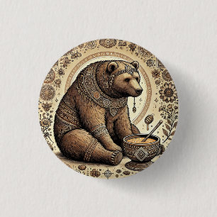 Ornate Bear Surrounded by Mandala and Honey 3 Cm Round Badge