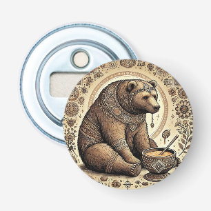 Ornate Bear Surrounded by Mandala and Honey Bottle Opener