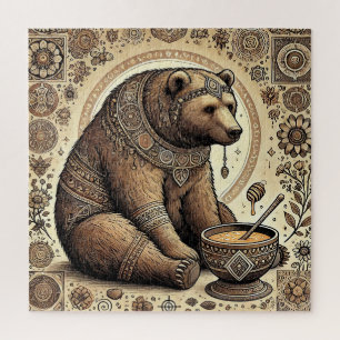 Ornate Bear Surrounded by Mandala and Honey Jigsaw Puzzle