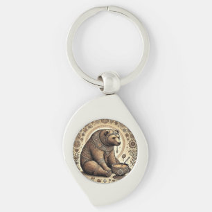 Ornate Bear Surrounded by Mandala and Honey Key Ring