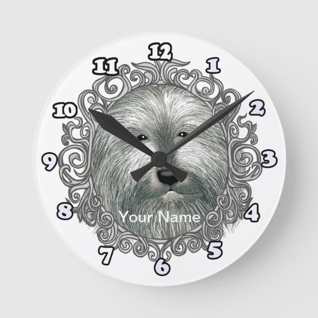 Ornate Bearded Collie Round Clock (Front)