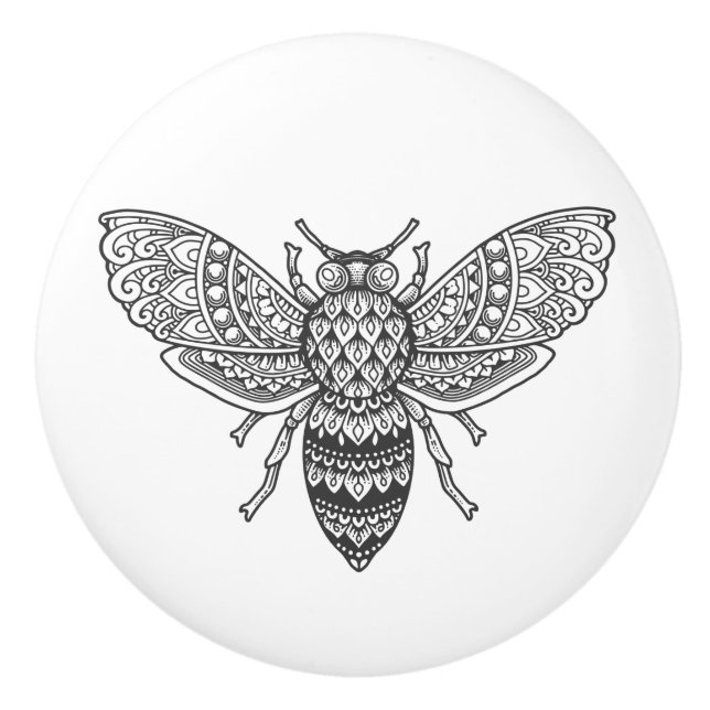 Ornate Bee Ceramic Knob (Front)