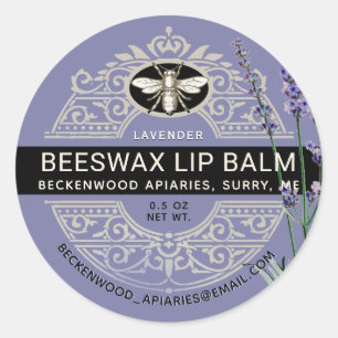Ornate Beeswax Lip Balm Heraldic Bee Lavender Classic Round Sticker