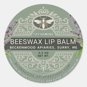 Ornate Beeswax Lip Balm Heraldic Bee Spearmint Classic Round Sticker