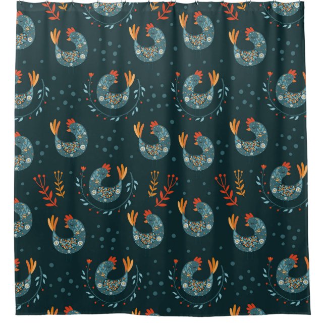Ornate Bird Pattern Shower Curtain (Front)