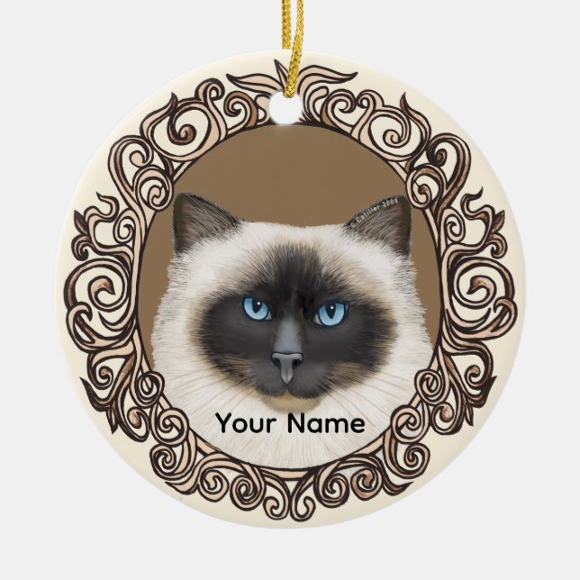 Ornate Birman Cat  Ornament (Front)