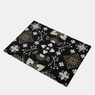 Ornate black and white floral pattern doormat