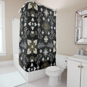 Ornate black and white floral pattern  shower curtain