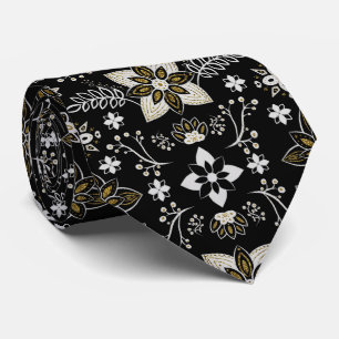 Ornate black and white floral pattern  tie