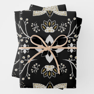 Ornate black and white floral pattern  wrapping paper sheet