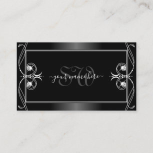 Ornate Black and White Sparkling Diamonds Initials Business Card