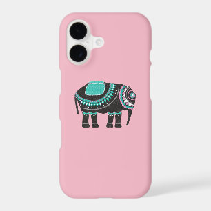 Ornate Black Elephant Art, Cute Pink