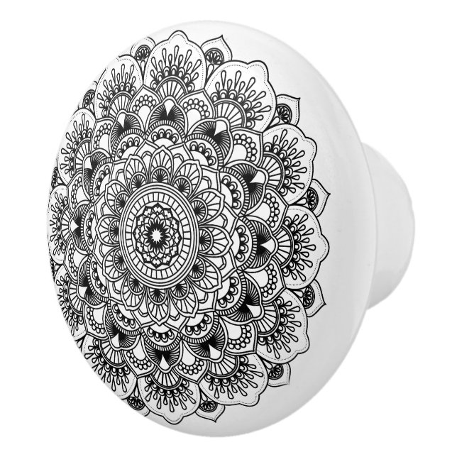 Ornate Black Floral Mandala 2 Ceramic Knob (Right)