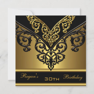 Ornate Black Gold 30th Elegant Birthday Party Invitation
