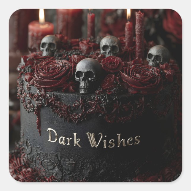 Ornate Black Gothic Celebration Cake Square Sticker (Front)