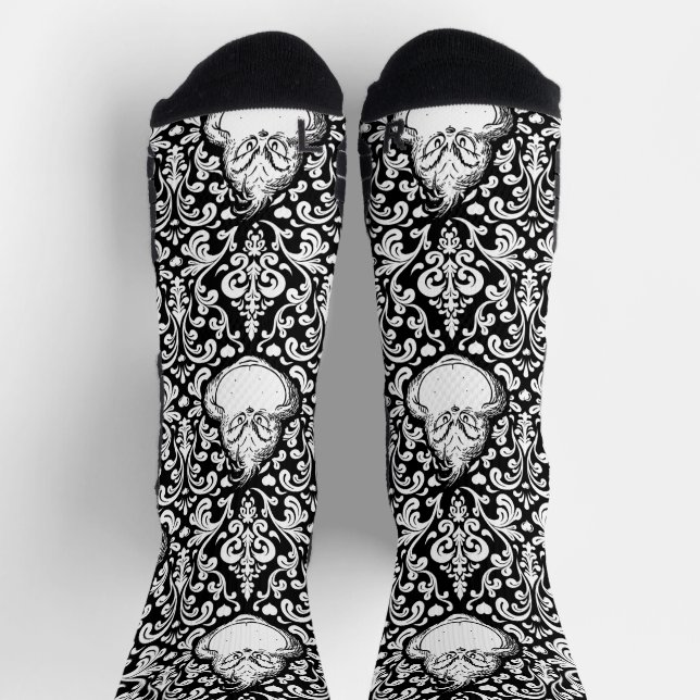 Ornate Black Grinch Pattern Socks (Top)