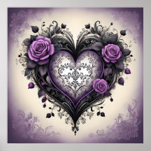 Ornate Black Purple Heart 💜 Gothic Vintage Style
