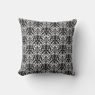 Ornate Black White Damask  Cushion