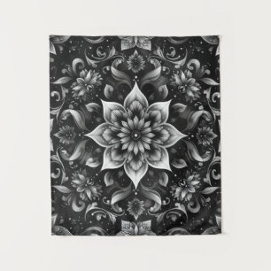 Ornate Black & White Floral Tapestry