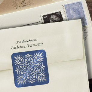 Ornate Blue and Silver Embossed Look Sticker