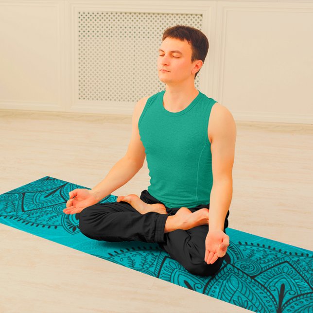 Ornate Blue Black Mandala Pattern Yoga Mat (Creator Uploaded)