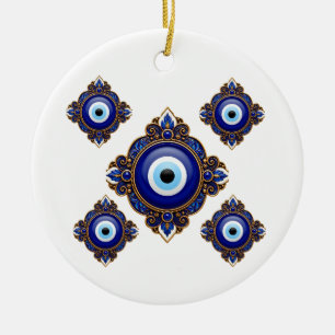 Ornate Blue Evil Eye Sublimation Design Ceramic Ornament