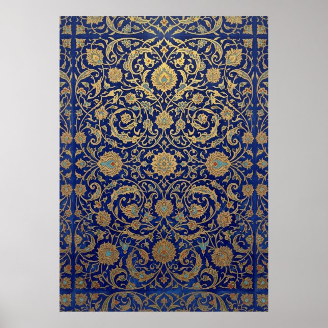 Ornate Blue & Gold Pattern Poster (Front)