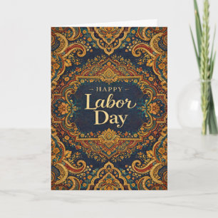 Ornate Blue Gold Scrollwork Happy Labor Day Card
