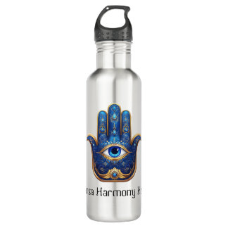 Ornate Blue Hamsa Hand with Evil Eye Symbol 710 Ml Water Bottle