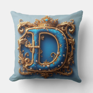 Ornate Blue Letter D Cushion