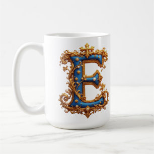 Ornate Blue Letter E Coffee Mug