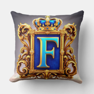 Ornate Blue Letter F Cushion