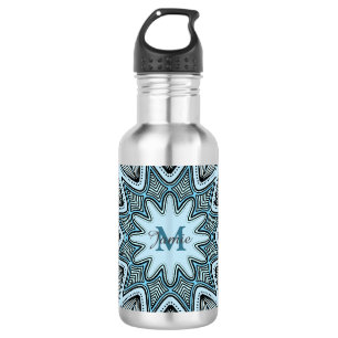 Ornate Blue Monogram Mandala Personalised 532 Ml Water Bottle
