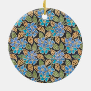 Ornate Blue Periwinkle Floral Classic Art Nouveau Ceramic Ornament