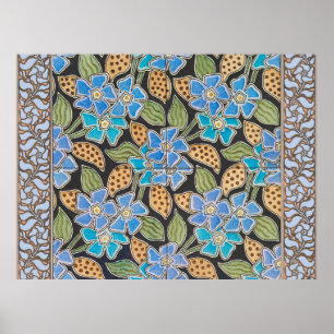 Ornate Blue Periwinkle Floral Classic Art Nouveau Poster