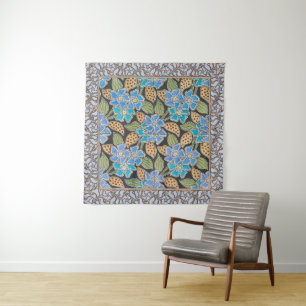 Ornate Blue Periwinkle Floral Classic Art Nouveau Tapestry