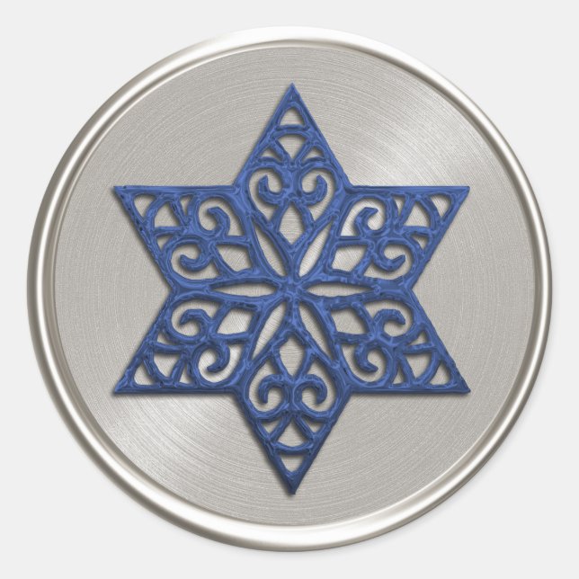 Ornate Blue Star of David Envelope Seal (Front)