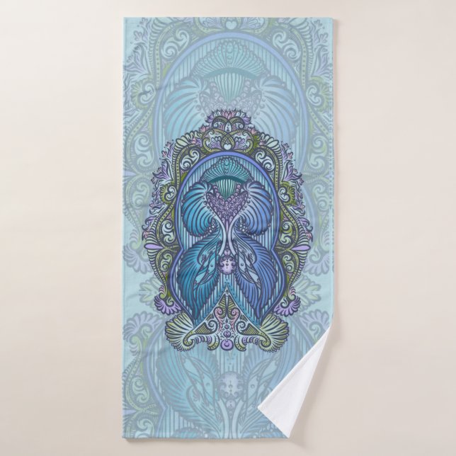 Ornate Blue & Teal Mandala Design Bath Towel (Bath Towel)