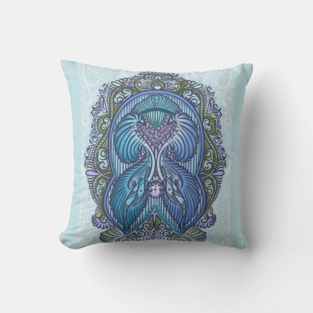 Ornate Blue & Teal Mandala Design Cushion (Front)