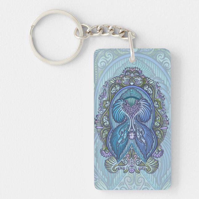 Ornate Blue & Teal Mandala Design Key Ring (Front)