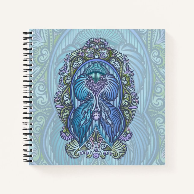 Ornate Blue & Teal Mandala Design Notebook (Front)