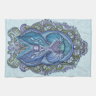 Ornate Blue & Teal Mandala Design Tea Towel